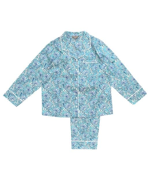 Lime Tree Design Blue Floral Cotton Pyjamas