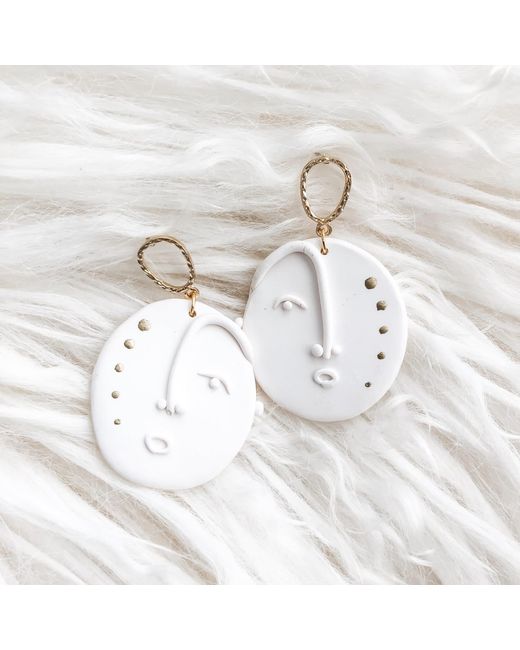 Babaloo White Luna Handcrafted Statement Dangle