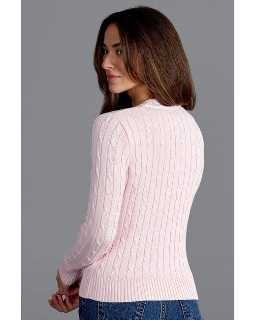 Paul James Knitwear Pink Cotton Talulah Cable V Neck Jumper