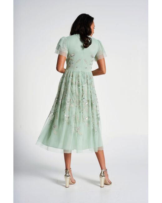Frock and Frill Green Carissa Floral Embellished Midi Dress