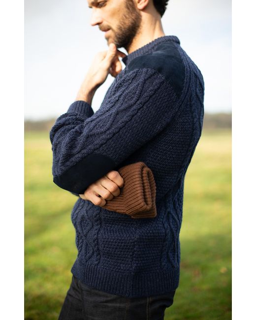 Paul James Knitwear Blue Chunky Merino Wool Archiee Shooting Jumper for men