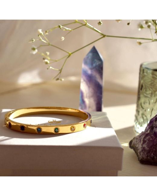 Seven Saints Metallic Chakra Healing Stone Bangle, Over Stainless Steel