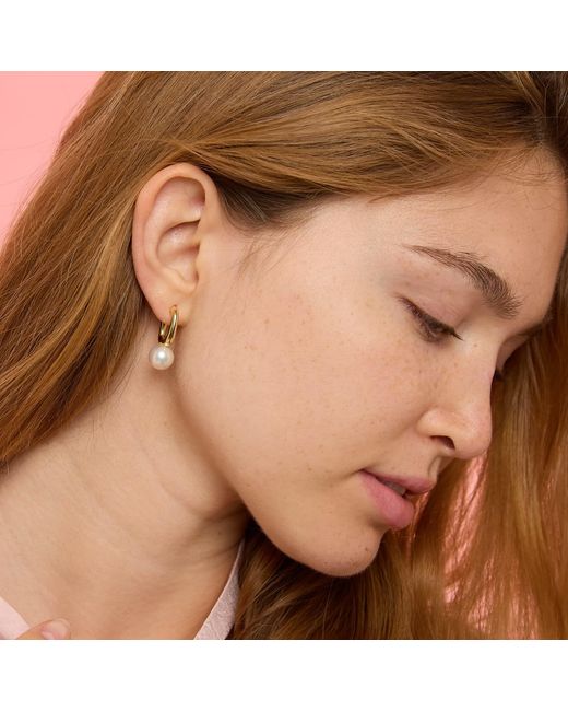 Pearls of the Orient Online Metallic Gratia Thick Plated Stem Earrings With Round Cultured Freshwater Pearls