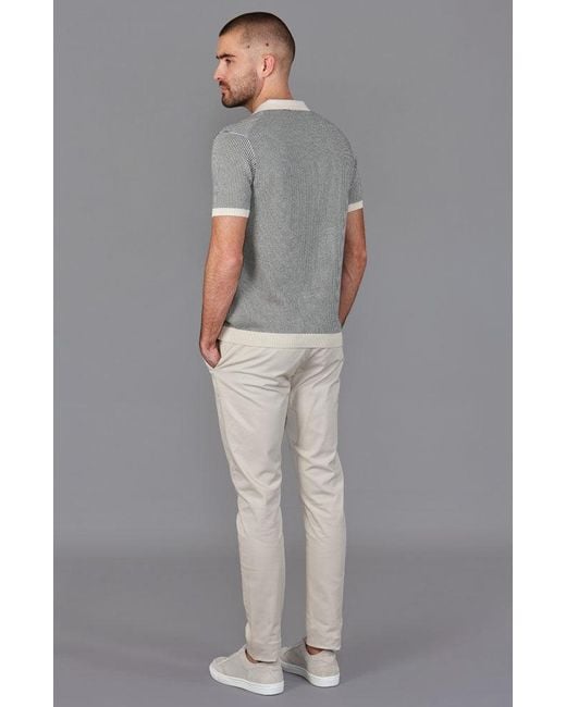 Paul James Knitwear Gray Mens Lightweight Cotton Gallo Fishermans Buttonless Polo Shirt for men