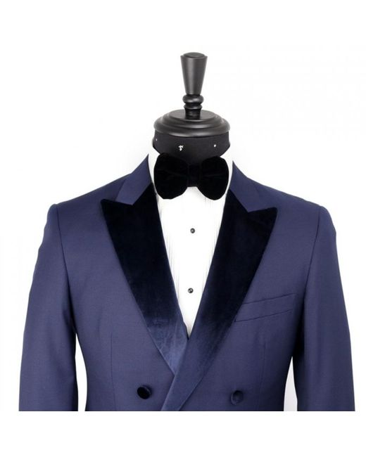 DAVID WEJ Blue Alfredo Dress Double Breasted Velvet Peak Lapel Tuxedo Set – for men