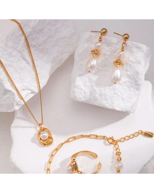 Angel Barocco Metallic Geometric Pearl Drop Earrings