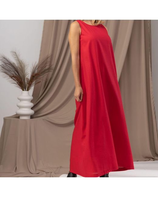 Nikka Place Red Summer Linen Cocktail Dress