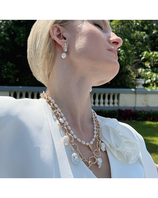 Farra Metallic Natural Baroque Pearls Pendant Statement Necklace