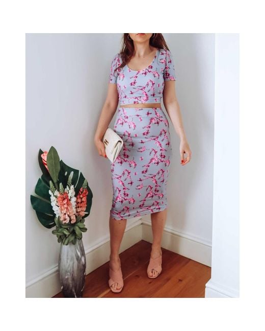 Sophie Cameron Davies Gray Floral Cotton Crop Top