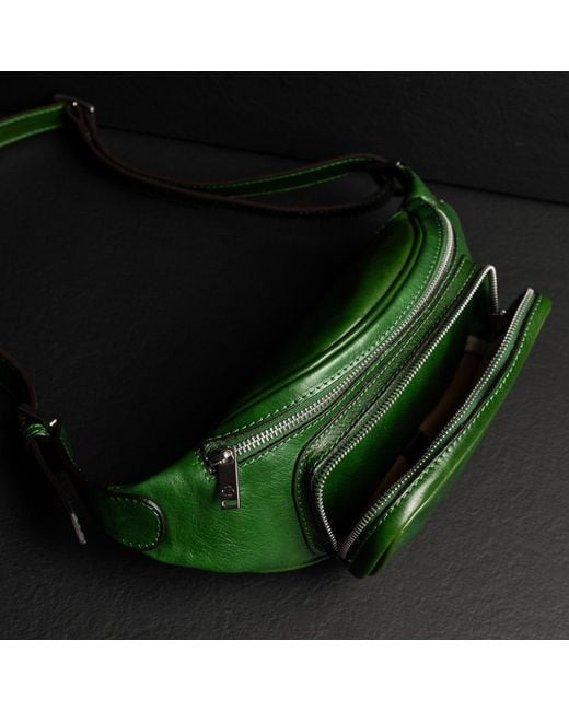 Time Resistance Green Leather Sling Bag Belly Bag for men