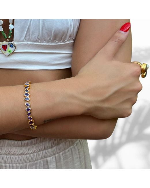 Ebru Jewelry Metallic Amethyst & Majestic Bangle Design Bracelet