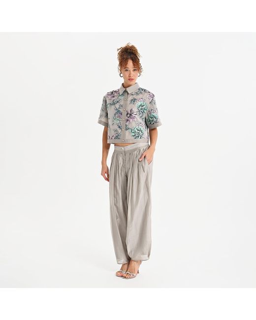 Lalipop Design Gray Cropped Jacquard Organza Jacket