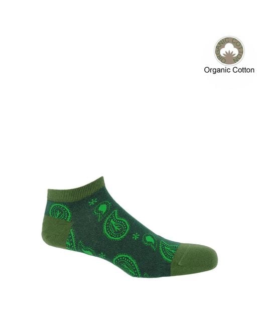 Peper Harow - Made in England Green Paisley Luxury Crew & Trainer Socks Bundle for men
