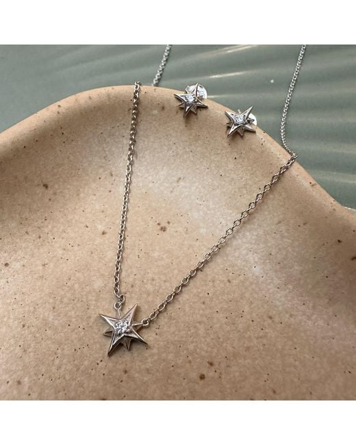 Clemence Wren Metallic Sparkling Star Pendant And Stud Earring Set