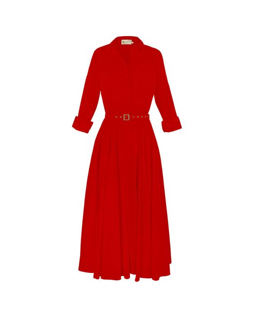 ALINA CERNĂTESCU Red Vera Viscose Office & Cocktail Midi Dress With Textile Belt
