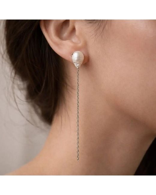 Silver Moon Natural Baroque Pearl Chain Sterling Earrings