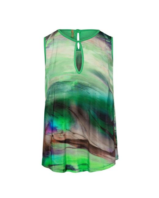 Conquista Green Keyhole Detail Print Top