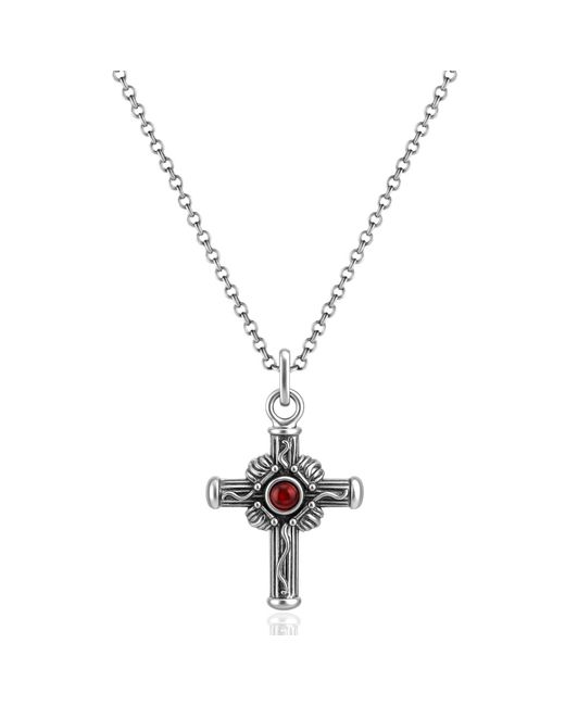 Unaloe Metallic Sterling Cross Necklace With Natural Garnet – Elegant Jewelry For