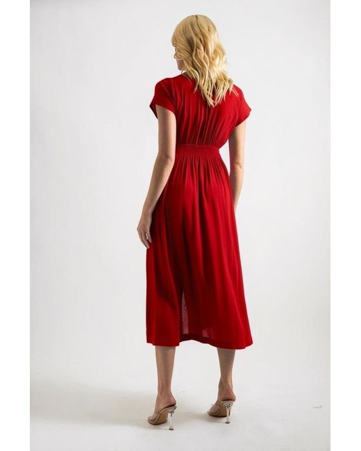 Louche Red Unity Linen Mix V-Neck Midi Dress