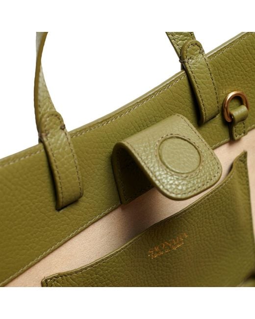 Saonara Brand Green Mini Shopping Bag Khaki Leather