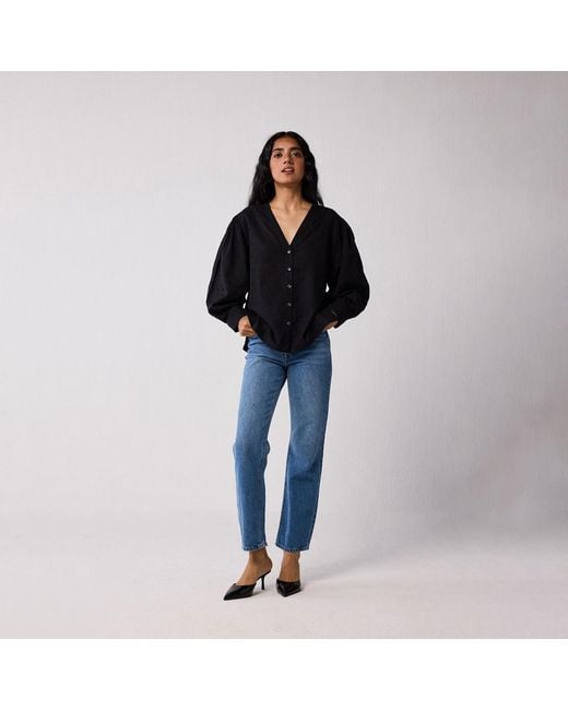 REISTOR Black Embroidered Shirt With Long Balloon Sleeves