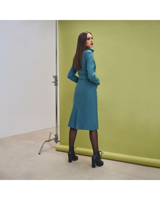 AVENUE No.29 Blue Midi Length Wool Coat With Belt