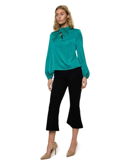 Carloslines Blue Draped Mock Neck Long Sleeve Shirt