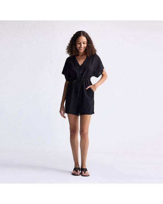 REISTOR Black V Neck Drawstring Romper