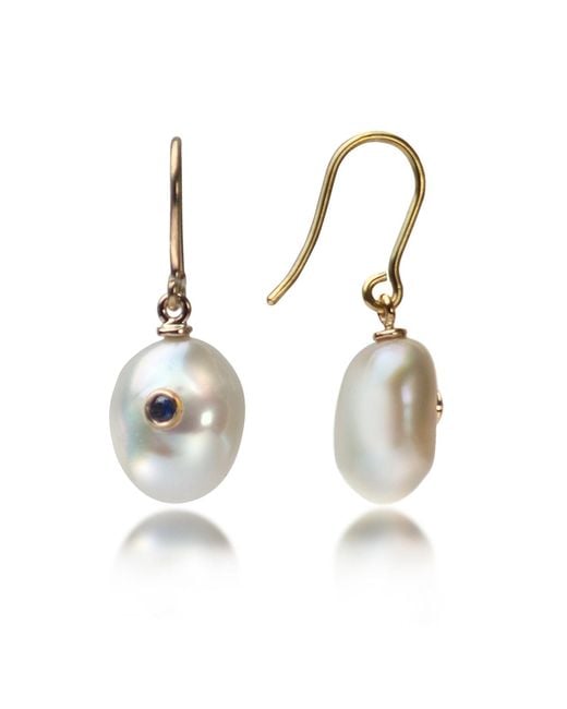 The Jewellery Store London Metallic Keshi Pearl Earrings With Sapphire
