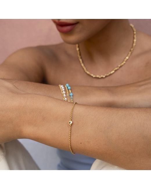 Dower & Hall Metallic Single Aquamarine Dewdrop Chain Bracelet