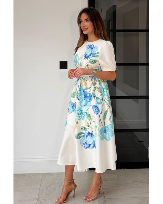 Girl In Mind Blue Janet Floral Midi Dress