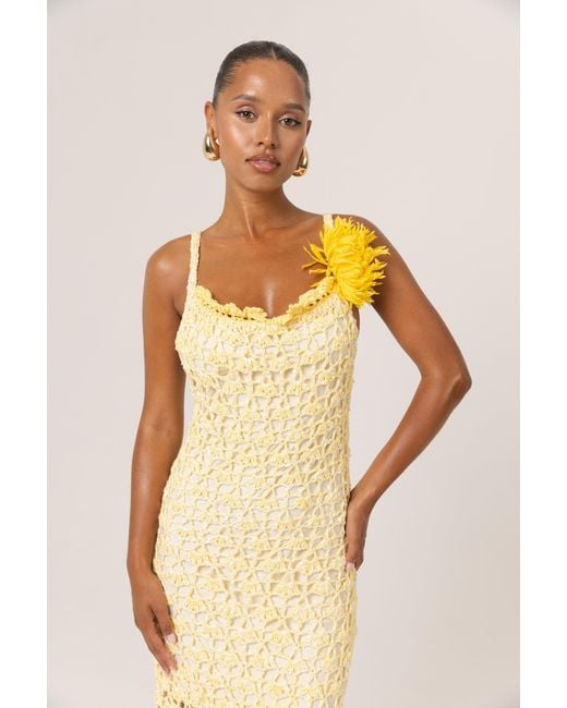 Andreeva Yellow Butter Chrysanthemum Midi Handmade Crochet Dress