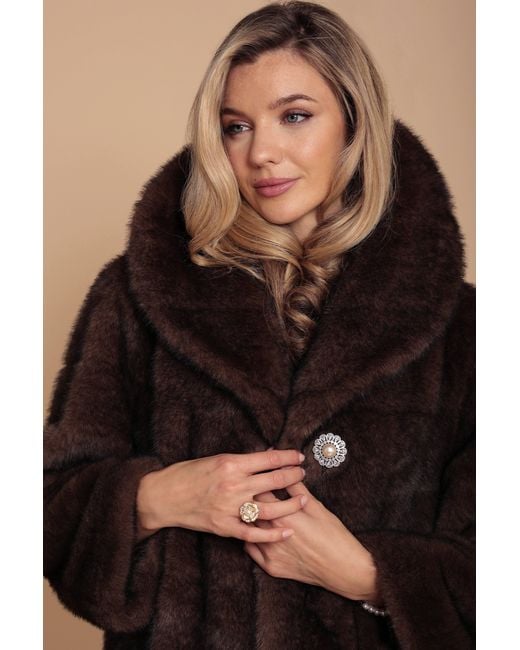 Santinni Brown Hollywood Full-Length Faux Fur Coat
