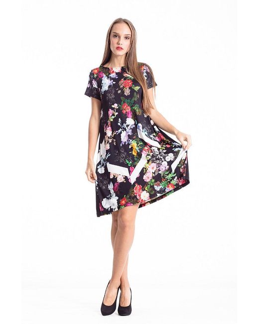 Conquista Black A Line Floral Dress