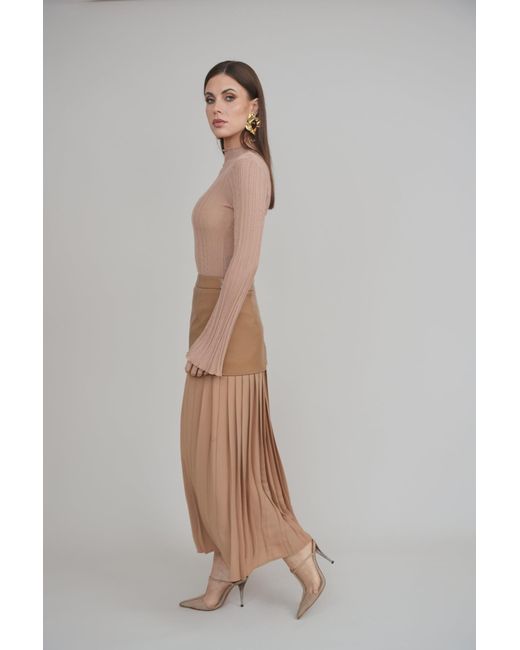 Esther Saadia Natural Neutrals Rebel Romance 50/50 Leather Skirt Caramel