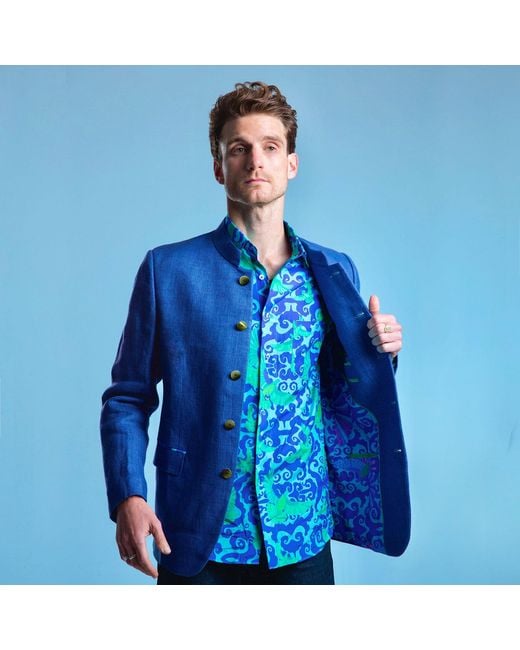 Beatrice von Tresckow Blue Azure Artie Linen Jacket for men