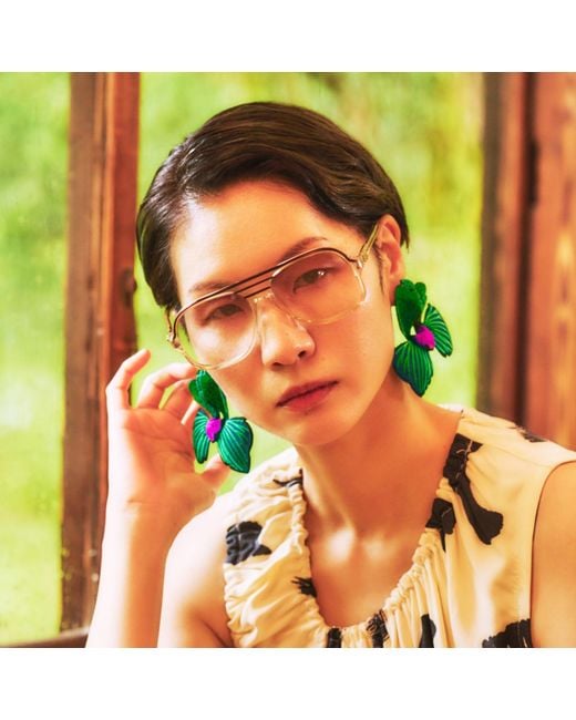 Nana Watanabe Green Click Flora Folded Dimensional Embroidered Earrings