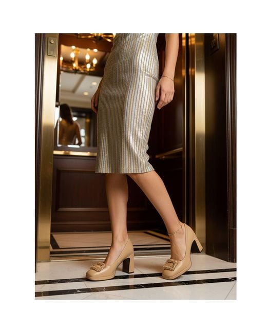 Beautiisoles by Robyn Shreiber Made in Italy Metallic Neutrals Clementine With Rhinestones Platform Dressy Leather Pump