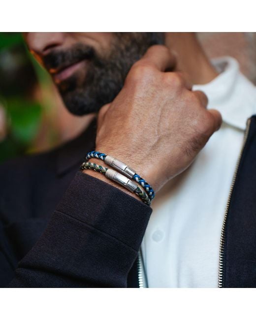 Tateossian Metallic Herringbone Click Multi Pelle Bracelet for men
