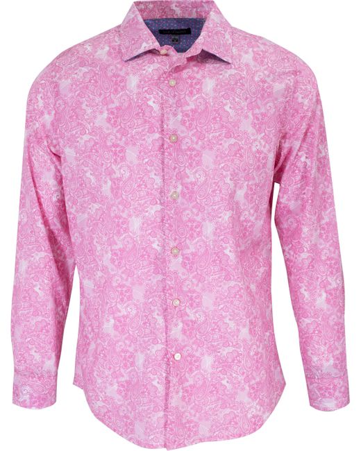 Lords of Harlech Nigel Paisley Wave Shirt In Pink for men