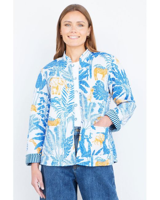 Yumi' Blue Jungle Reversible Cotton Quilted Jacket