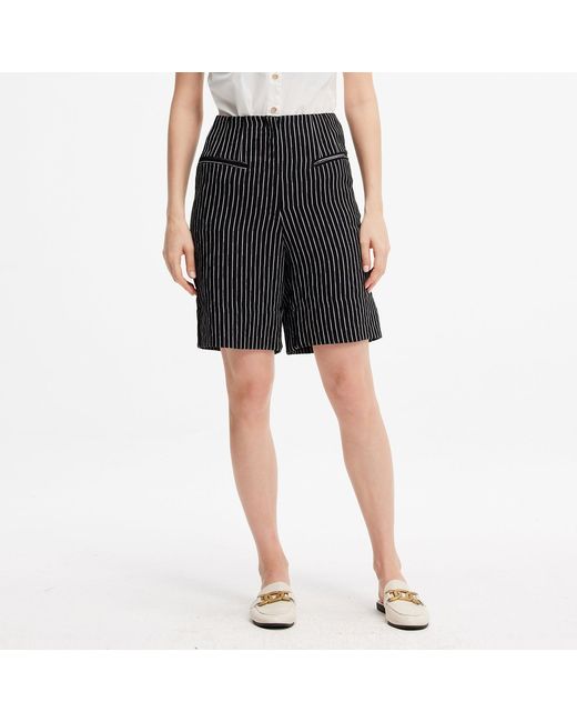Smart and Joy Black Striped Straight Shorts