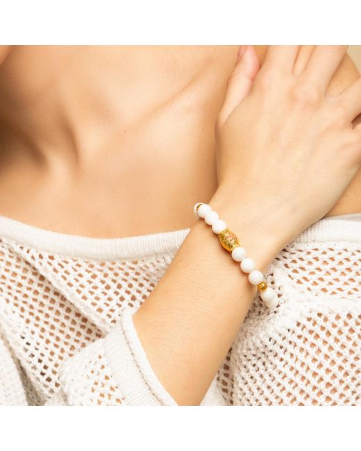 Seven Saints Metallic Illumination And Creativity Lotus Beaded Moonstone Bracelet
