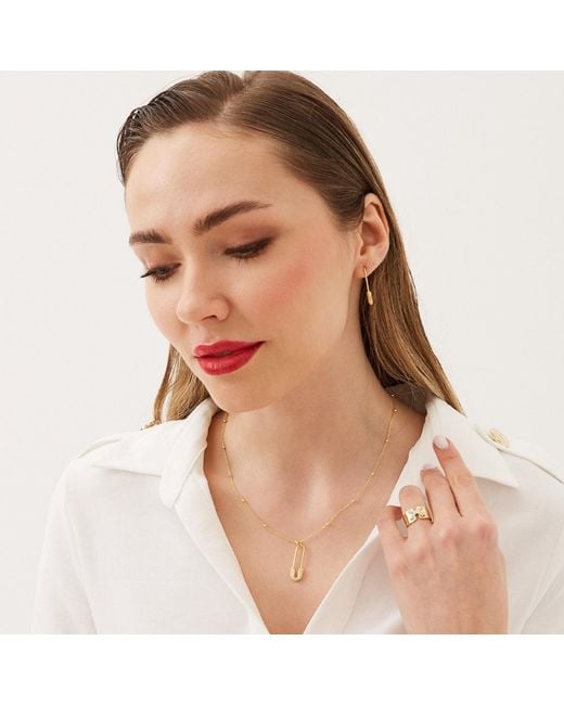 Spero London Metallic Sterling Jewelled Safety Pin Necklace With Beaded Chain & Earring Set