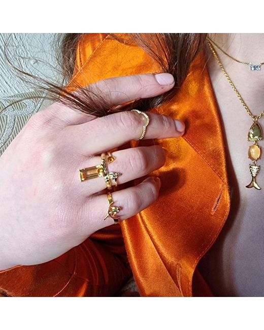 NASI SILVER Yellow Floating Baguette Bamboo Gemstone Ring- Citrine