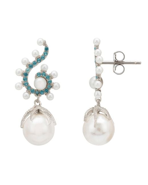 Latelita London Metallic Baroque Pearl Poseidon Gemstone Drop Earrings Aqua Silver