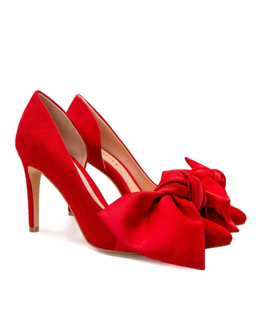 Ginissima Red Samantha Suede And Oversized Satin Bow Open Sided Stiletto