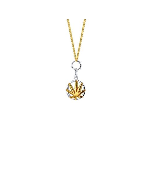 True Rocks Metallic 2 Tone Sterling & 18Kt Plated Mini Happy Leaf Pendant On Chain for men