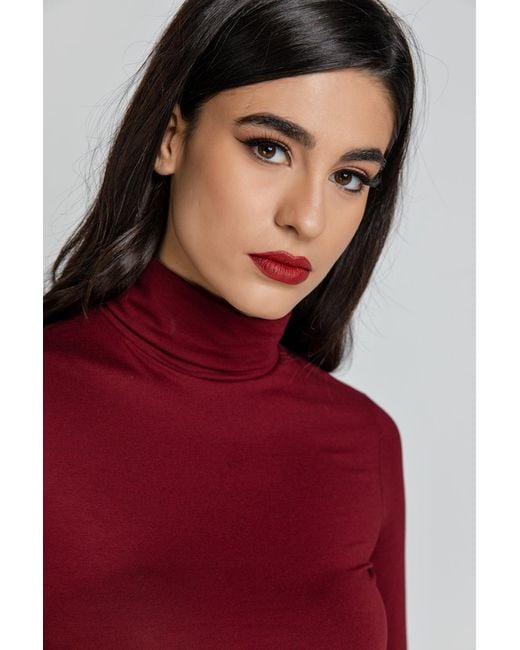 Conquista Red Burgundy Turtle Neck Top By