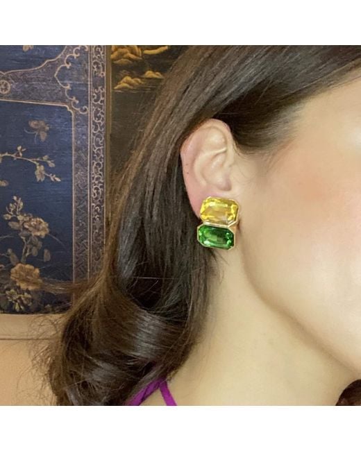 Michael Nash Jewelry Green Clara Topaz And Emerald Double Stone Clip Earrings